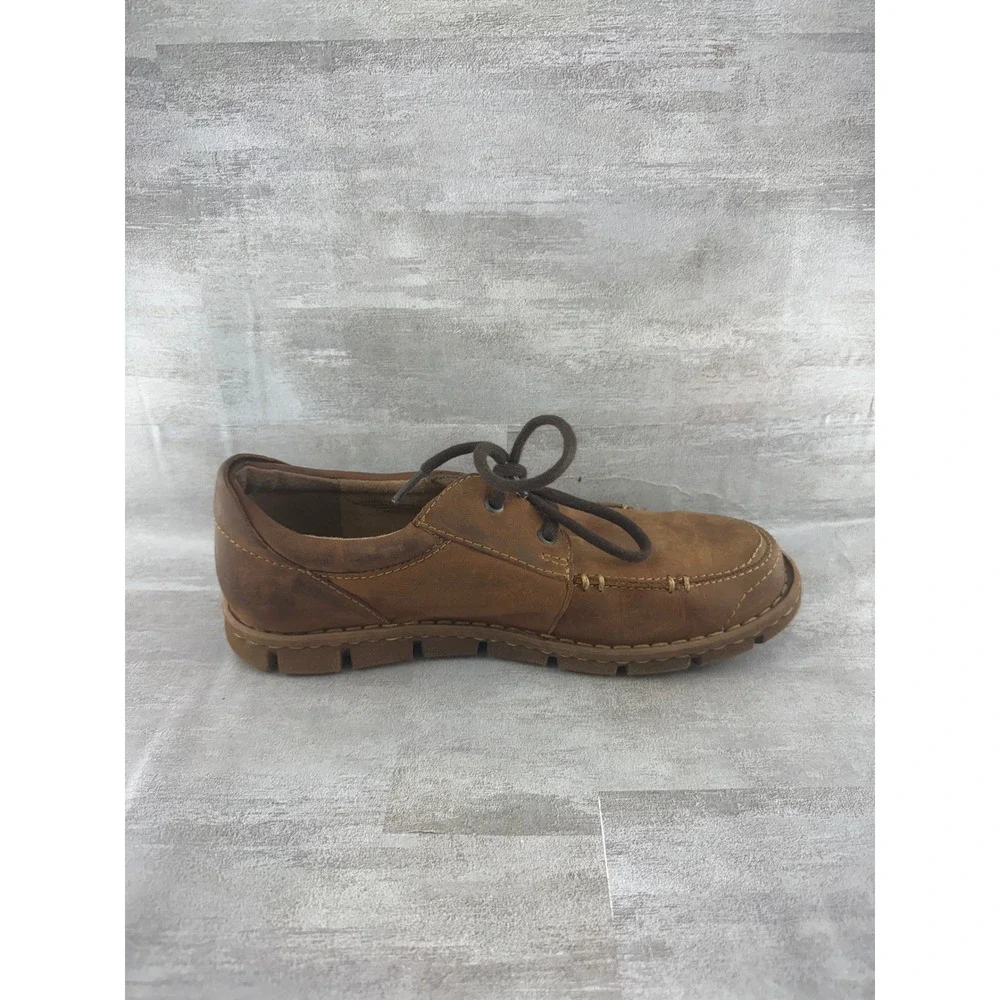 Born Hemlock Men Brown Leather Lace Up Moc Toe Boat Shoe Loafers H39341 Size 10